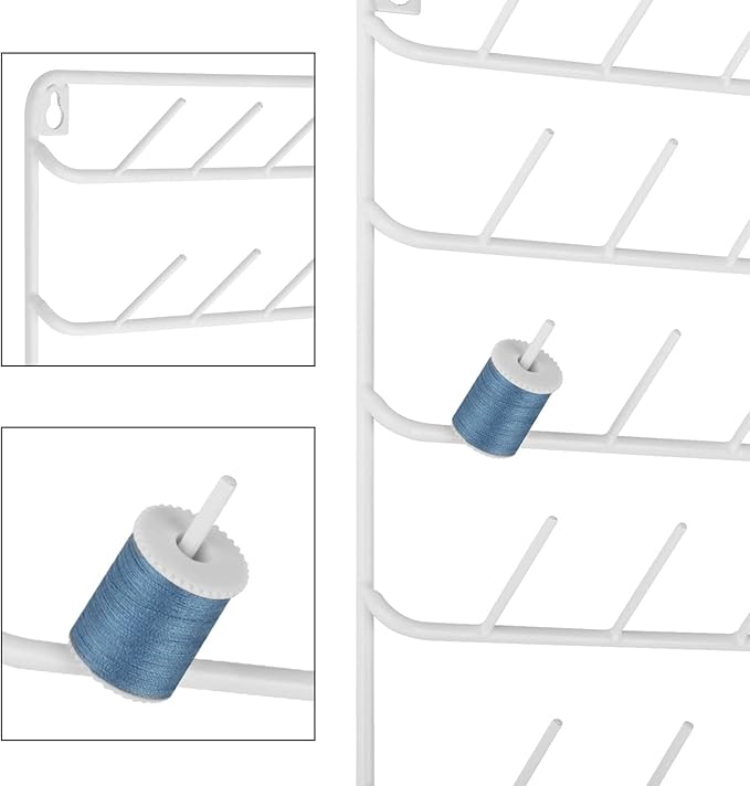 Thread Holder Organizer Wall 54-Spool Sewing Thread Rack 4 Pack Embroidery Spool Holder Organizer Wall Mounted with Hanging Tools White