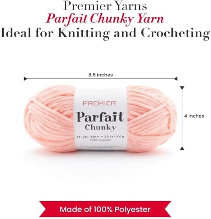 Premier Yarns Parfait Chunky Chenille Yarn 3.5 Oz 6 Super Bulky Weight 3 Pack Bundle with Bella's Stitch Place Holders (Peach)