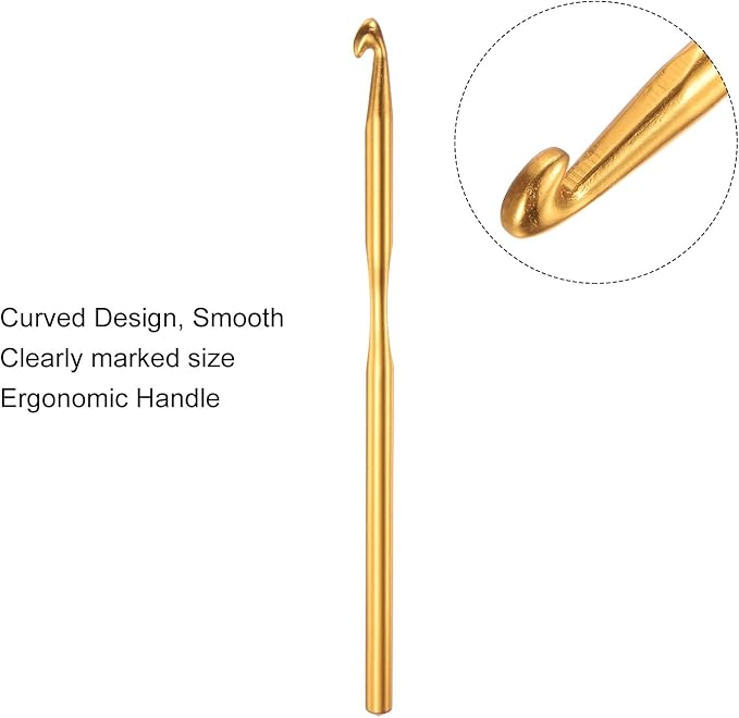 uxcell Aluminum Crochet Hook 6mm US Size J (Size 10) Knitting Needles for DIY Craft Yarn Gold Tone 6Pcs