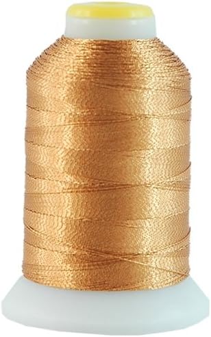 Threadart Metallic Thread | No. L14 - Light Brass | 500 Meter Cones (550 Yards) | 25 Brilliant Shiny Colors | For Machine Embroidery