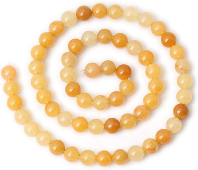 cheavian 60pcs 6mm natural yellow jade gemstone round loose beads for jewelry making diy handmade materials 1 strand 15"