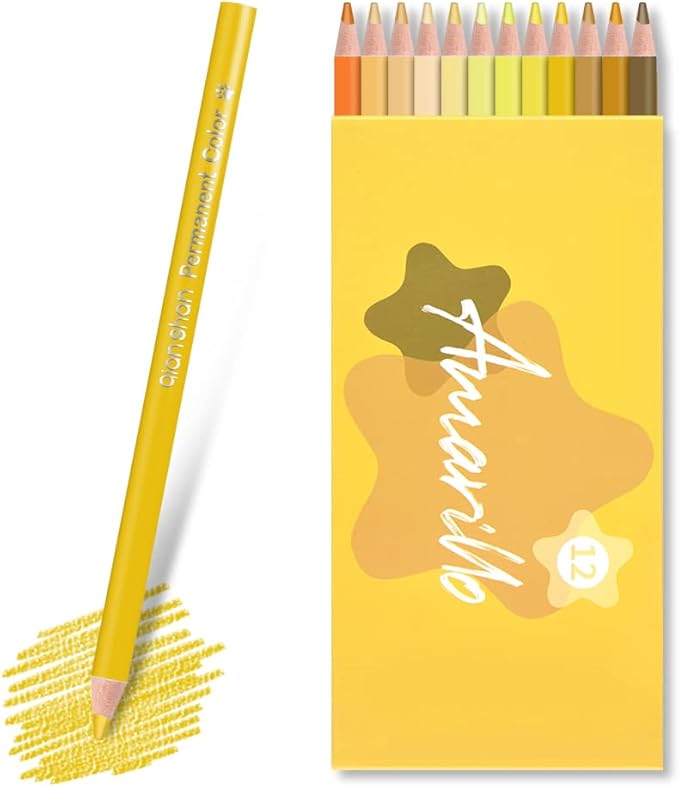 qianshan 12 Yellow Colored Pencils Oil Based Pre-sharpened Wooden Colored Pencil Set for Adults Coloring Books Drawing Sketching Art Supplies, No Duplicates