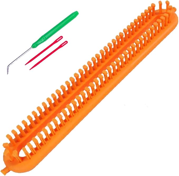 Dense Teeth Rectangle Knitting Looms，Plastic Weaving Looms Set，Weaving Loom，Scarf Hats Making Tools，DIY Crocheting Handmade Craft Kit with a Crochet Hook and Needle for Knitting Lovers，36 cm (Yellow)