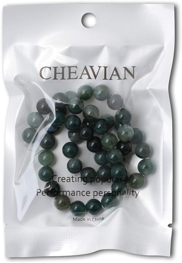 45PCS 8mm Natural Moss Agate Gemstone Round Loose Beads for Jewelry Making DIY 1 Strand 15"