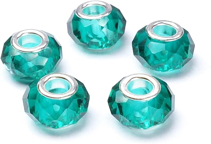 AIPRIDY 100Pcs 15x11mm Painting Murano Large Hole Glass Beads Mix Color with Silver Brass Cores European Charm fit Bracelet Necklace (Faceted)