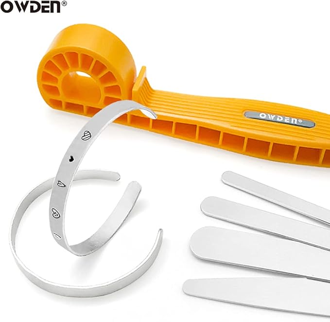 OWDEN 21Pieces Metal Stamping Tool,20Pcs. Aluminum Bracelet blanks (4 Sizes) with a nice Bracelet Bending Bar,Metal Stamps Tool Set For Jewelry Stamping Working.