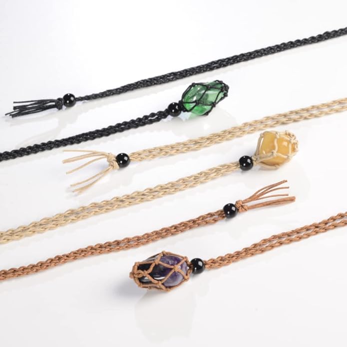 anjiucc 12 pcs crystal cage necklace cord empty stone holder pendant stone replacement hand-woven necklace cord with adjustable length