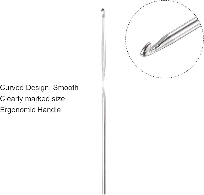 uxcell 20Pcs Crochet Hook Stainless Steel 1.25mm Metal Knitting Needles for DIY Craft Lace Yarn