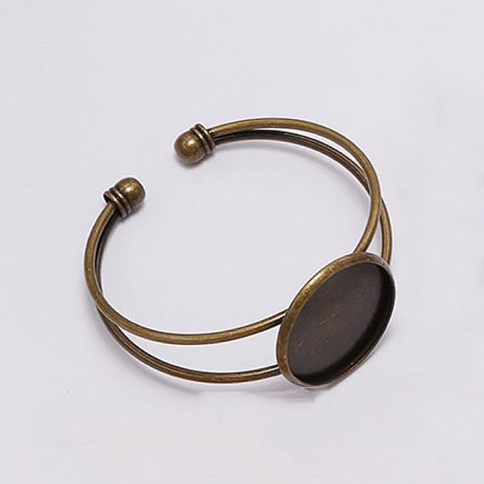 MIAO JIN 10 Pcs 25 mm Adjustable Round Cabochon Bezel Tray Blank Bangle for Crafting DIY Bracelets Making(Antique Bronze)