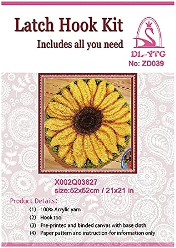 DIY Latch Hook Kits Sunflower Throw Carpet Embroidery Cover Rug Pattern Color Printed Canvas 40x40in, Crochet Needlework Crafts for Kids and Adults