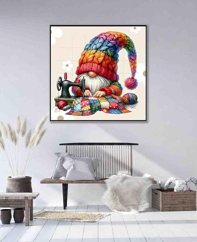 gnome stamped cross stitch kits for adults beginner,sewing machine counted cross stitch kits printed stitching cute patterns dimensions needlepoint art crafts embroidery kits for adults beginners