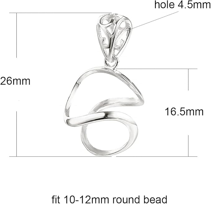 925 Sterling Silver Pendant Blank fit 10-12mm Pearl or Cabochon Pendant Mounting Setting for Handmade Jewelry Charm Making