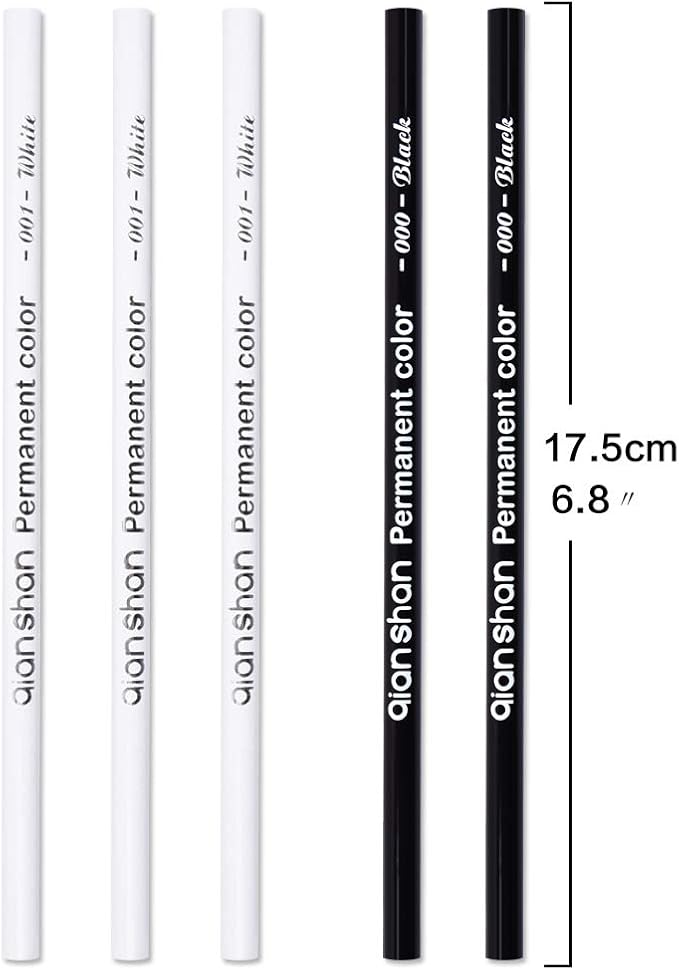 qianshan 5Pcs Black White Color Pencils - Permanent Color Drawing Pencil Oil-based Wooden Colored Pencils for Artist and Beginner Art Projects, 2 Colors of 3 White, 2 Black