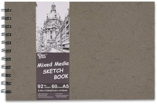 5.8" x 8.3" Mixed Media Sketch Book,Spiral Bound Hardcover Sketchbook,60 Sheets 92lb/150gsm Neutral White Acid Free Paper,Art Journal Sketchbook for Drawing Writing Sketching Illustration,Dark Grey