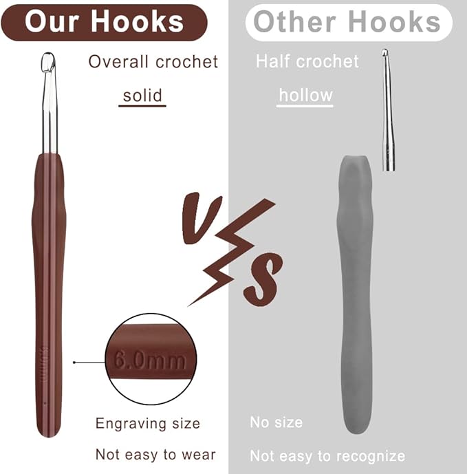 kgxulr 6 mm Crochet Hook, Aluminum Soft Grip Rubber Handle Needles, Ergonomic Knitting Needles for Handmade DIY Knitting Crochet