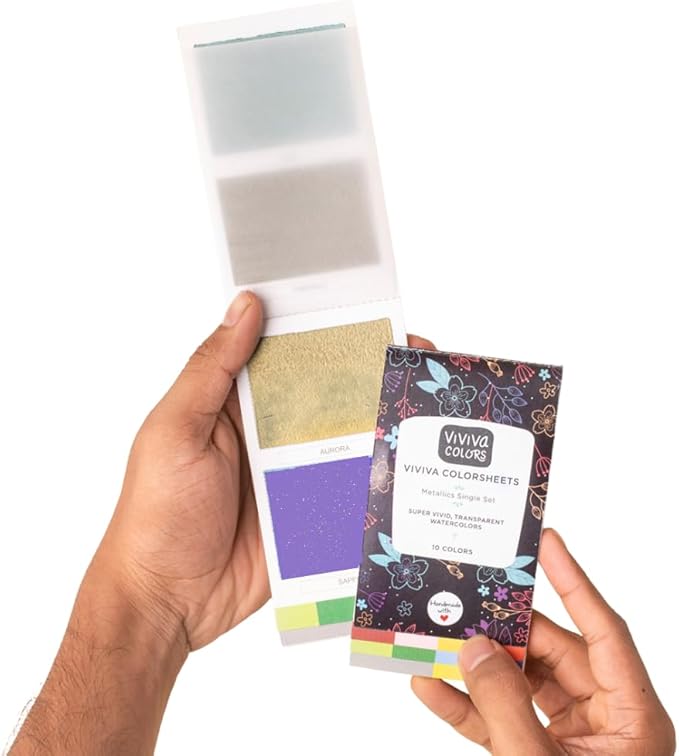 Viviva Watercolor Sheets, Metallic 10 Colors - Travel Watercolor Paint Set for Adults, Beginners, Artists, Hobbyists - Lightfast, Vibrant, Handmade & Portable Watercolor Kit with Mixing Palette