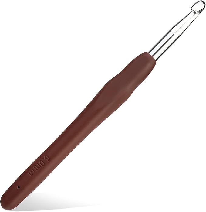 kgxulr 6 mm Crochet Hook, Aluminum Soft Grip Rubber Handle Needles, Ergonomic Knitting Needles for Handmade DIY Knitting Crochet