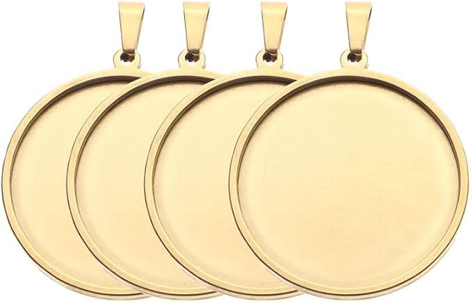 10pcs stainess steel cabochon base setting 25mm round cameo pendant trays diy jewelry blank bezel for necklace making (25mm gold)