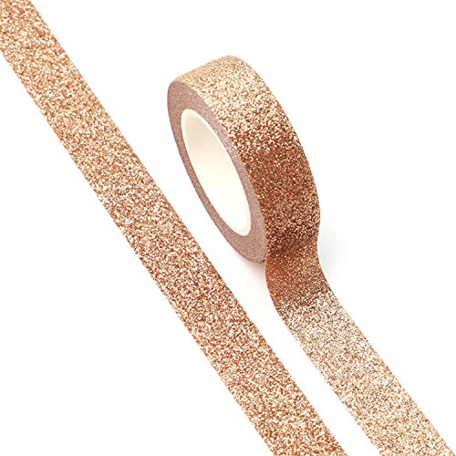 Syntego 2 Rolls Glitter Washi Tape Decorative Craft Self Adhesive Stick On Sticky Glitter Trim 15mm x 5 Meters (Rose Gold)