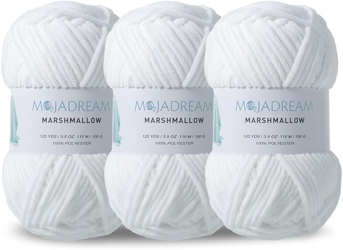 3PCS 3.5oz Chenille Yarn for Blankets Amigurumi: Soft Velvet Baby Yarn Blanket Knitting and Crocheting Bulky 5# Yarn 3 Skeins of 100g (White)
