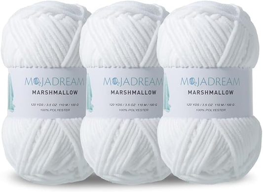 3PCS 3.5oz Chenille Yarn for Blankets Amigurumi: Soft Velvet Baby Yarn Blanket Knitting and Crocheting Bulky 5# Yarn 3 Skeins of 100g (White)