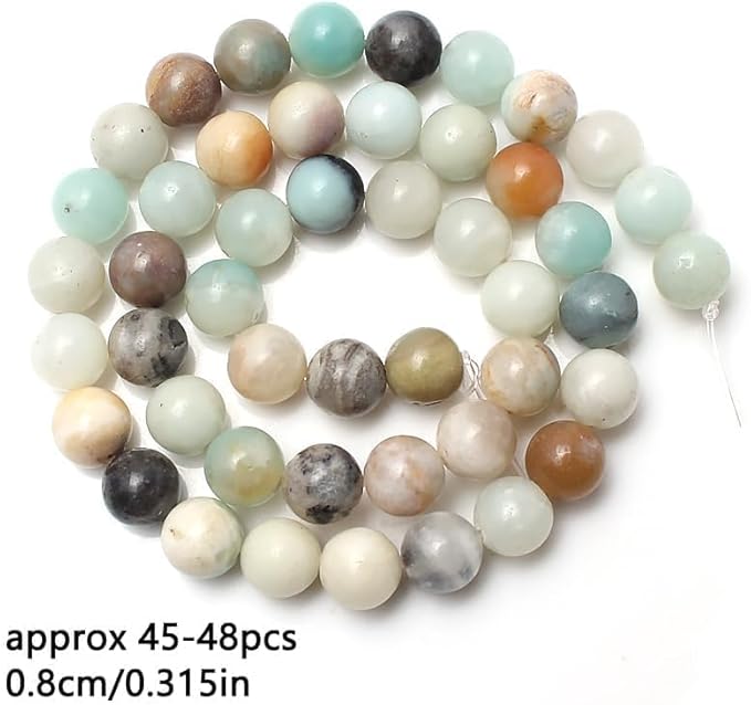 Stone Beads, 45pcs Amazonite, 8mm Round Loose Beads for Jewelry Making, Bracelets, with Bag, String & Card
