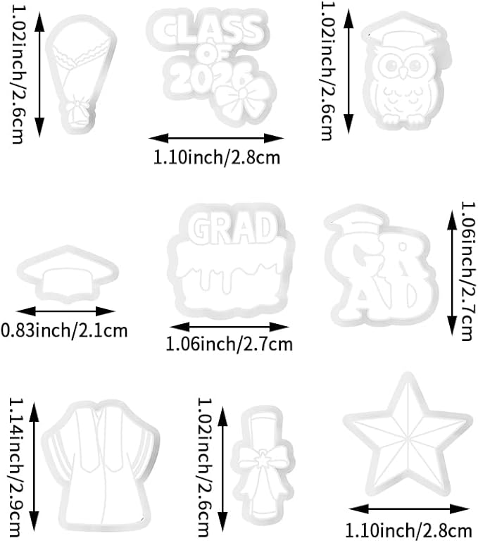 Graduation Polymer Clay Cutters Set - 9pcs Sharp & Durable Class of 2026, Grad, Owl, Cap, Gown, Cake & Star Shapes for DIY Earring Jewelry Making, Soft Clay Crafts & Class Party Supplies