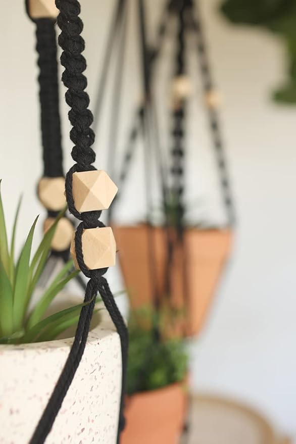 Macrame Kit-Black Edition-Makes 3 Macrame Plant Hangers with Easy to Follow Instructions for Adult Beginners - Includes 109 Yards 3mm Cotton Macrame Cord, Wooden Beads & Custom Instruction Booklet