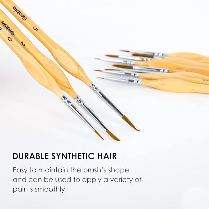 Grabie Paint Brush Set, 11 Pcs Miniature Brushes for Fine Detailing & Art Painting - Acrylic, Watercolor, Oil, Models and Gouache
