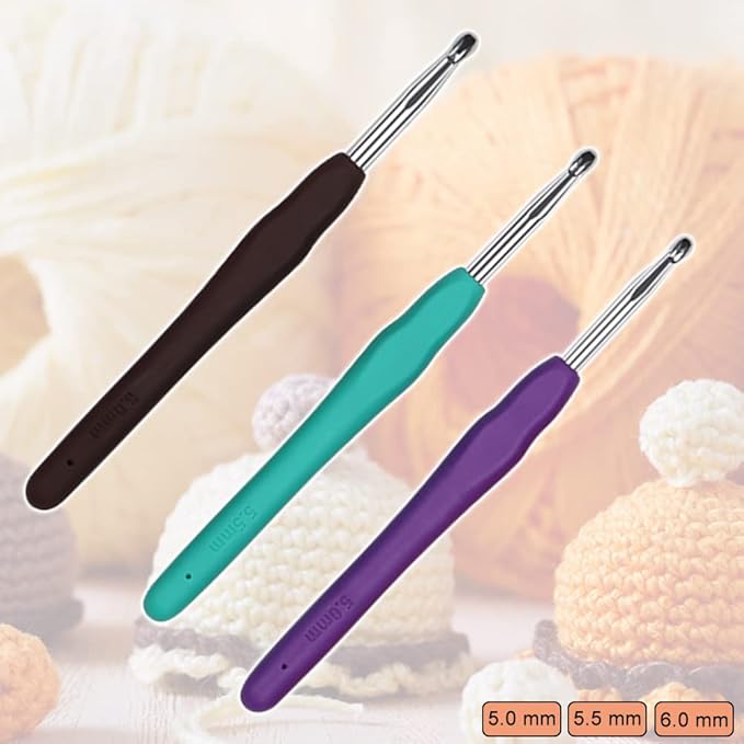 Crochet Hooks 5.0mm 5.5mm 6.0mm Crochet Needles QLRFFLJOY 3 pcs Crochet Hook Set DIY Yarn Weaving Tools for Knitting Gloves, Shoes, Bags, Hats, Socks, Scarf
