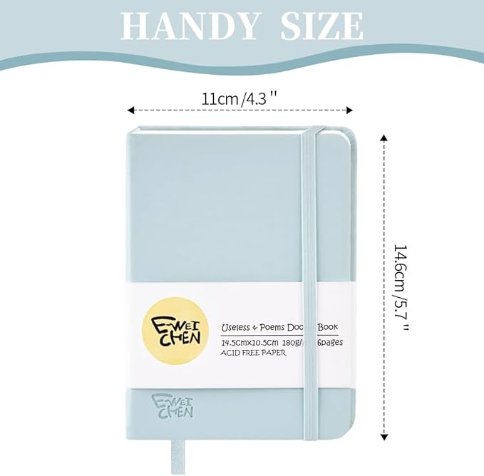 Hardcover 96Pages Blank Sketch Book for Drawing, Small 5.7x4.1 Pocket Journal Notebook for Travel, 180gsm Thick Paper Diary Notebooks for Work, PU Cover Memo for Writing. Light Blue