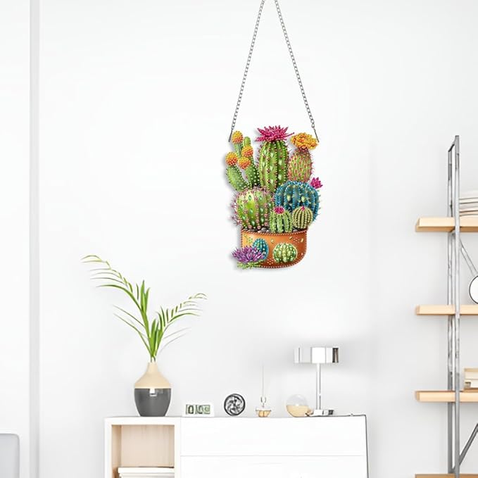 STGLCR Cactus Diamond Painting Kits for Adults Beginners, 5D Full Drill Succulents Crystal Art Ornament, DIY Plant Diamond Art Hanging Kit for Home Office Decor, DIY Craft Gift Set with Tools