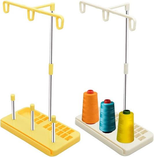 Vuzvuv 2 Pack Thread Holders, Embroidery & Sewing Machine Organizer, 3 Spool Thread Rack, Suitable for Beginners & Adults, White-Yellow