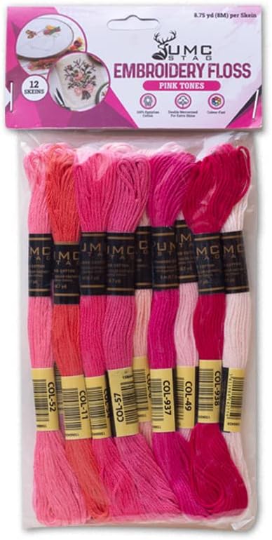 12 Pieces | Premium Embroidery Thread | 100% Egyptian Cotton Premium Skeins | Cross Stitch Embroidery Floss | Oeko TEX Certified Stranded Cotton (Pink Tones)