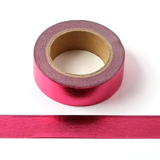 Hot Pink washi tape Hot Pink foil washi tape for wall Decorative crafts Washy-tape Mirror tape Hot Pink strips for wall decor Metallic washi tape Hot Pink duct tape (0.59in x33FT,Hot Pink,2 rolls)