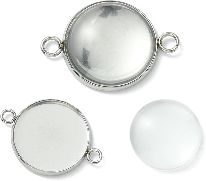 Stainless Steel Blank Dome Links Pendant Tray Connectors with Double Loops for Earrings Bracelets Necklaces Keychains DIY Craft Golden Glass Cabochon Jewelry Making Kit