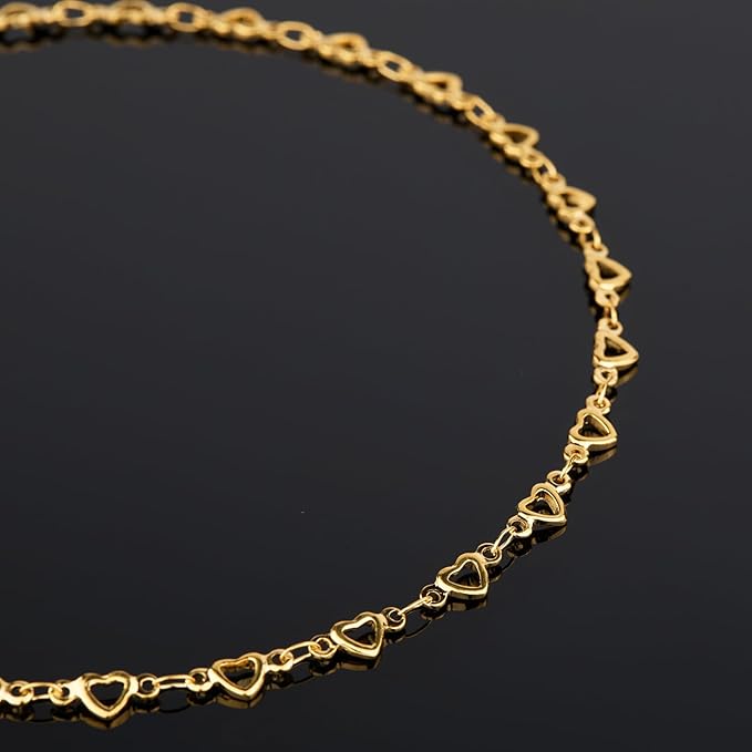 YOUBEIYEE 4 Meters Gold Plated Stainless Steel Jewelry Making Chain Hollow Heart Chain for Jewelry Making with Lobster Clasps Jump Rings