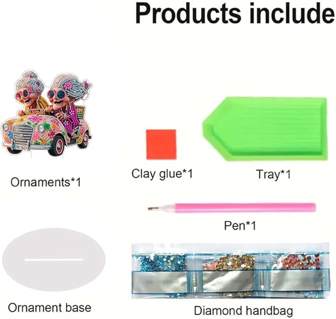 EIBEILI DIY 5D Tabletop Diamond Art Painting Kit，Double Sided Desktop Ornament Special Shaped Rhinestone Desk Placement Ornament，Home Stand Up Gem Painting Craft Kit (Driving Grandma)