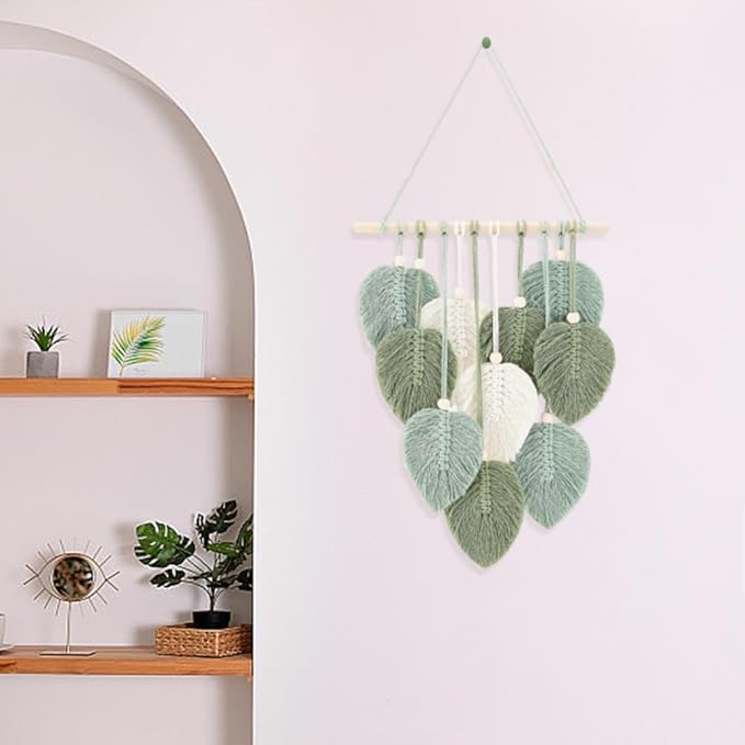 FREEBLOSS 2 Set DIY Macrame Leaf Wall Hanging Beginners Macrame Kit Leaf Woven Tapestry Feather Wall Hanging DIY Macrame Kit for Adults Birthday Gift