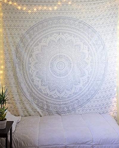 popular handicrafts tapestry wall hanging ombre hippie mandala bohemian hippy intricate indian tapestries bedspread 54 x 60 inches (140cm x 152cm) silver