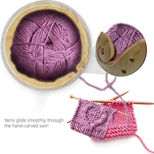 Wooden Knitting Bowls, Handmade Round Woven Yarn Holder with Drill Holes, Smooth Surface, Light and Easy to Carry