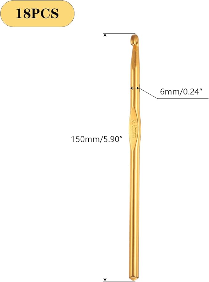 Hordolry 6mm Crochet Hooks Bulk, 18Pcs Aluminum Crochet Needle, Knitting Needles for Craft Yarn Contribute to Beginners