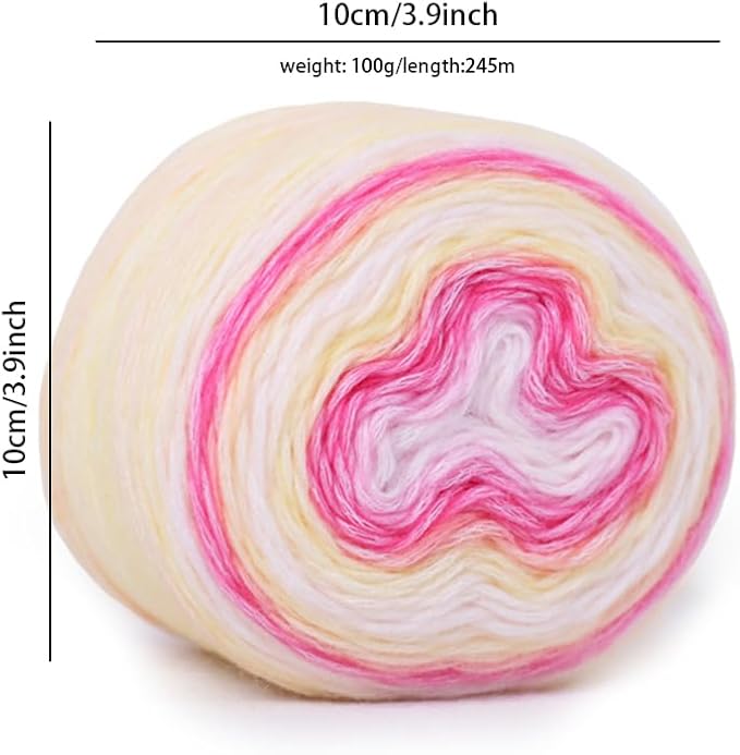 Crocheting Knitting-Gradient Cake Yarn, Soft Multicolor Medium-Fine Blended Yarn, Weight 100 Grams, Contains 60% Cotton 30% Acrylic 10% Wool. Suitable for Scarf, Gloves, Shawl, Blanket.(1169)