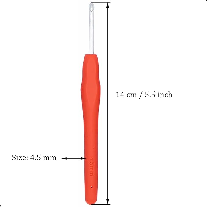 6Pcs 4.5mm Aluminum Soft Grip Rubber Ergonomic Handle Crochet Hook Knitting Needles US Size 7 for DIY Yarn Craft,Nice Gift for Women Adults Kids Children Beginners (Red)