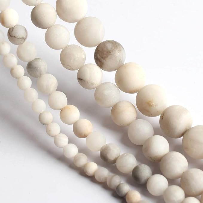 Stone Beads, 60pcs Matte White Quartz, 6mm Round Loose Beads for Jewelry Making, Bracelets, with Bag, String & Card