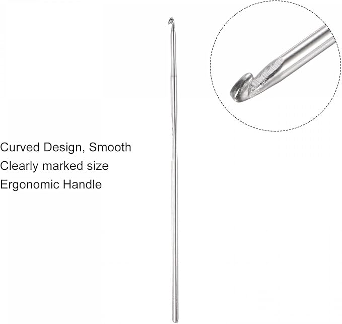 uxcell Stainless Steel Crochet Hook 2mm US Size 4 Knitting Needles for DIY Craft Yarn 6Pcs