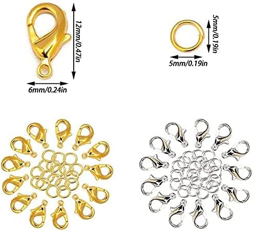 600Pcs Lobster Clasps Set, BetterJonny 200Pcs Lobster Clasps and 400Pcs Open Jump Rings Kit with Box Silver and Gold Lobster Claw Clasps for Bracelet Necklace and Jewelry Making