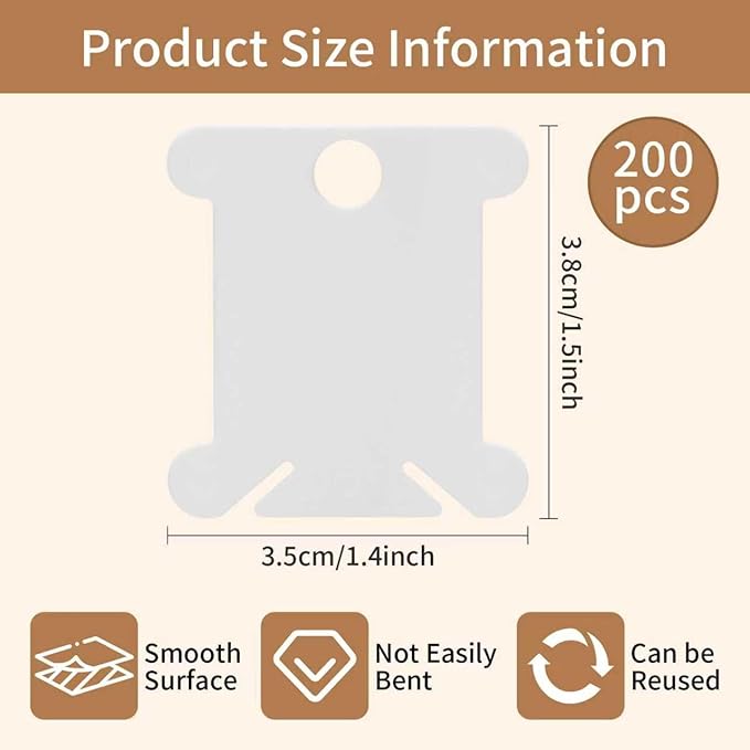200 Pcs Embroidery Floss Bobbins,Embroidery Thread Organizer Cross Stitch Supplies Embroidery Bobbins,Plastic Embroidery Thread Cards for Sewing Thread Needlework Supplies((White)