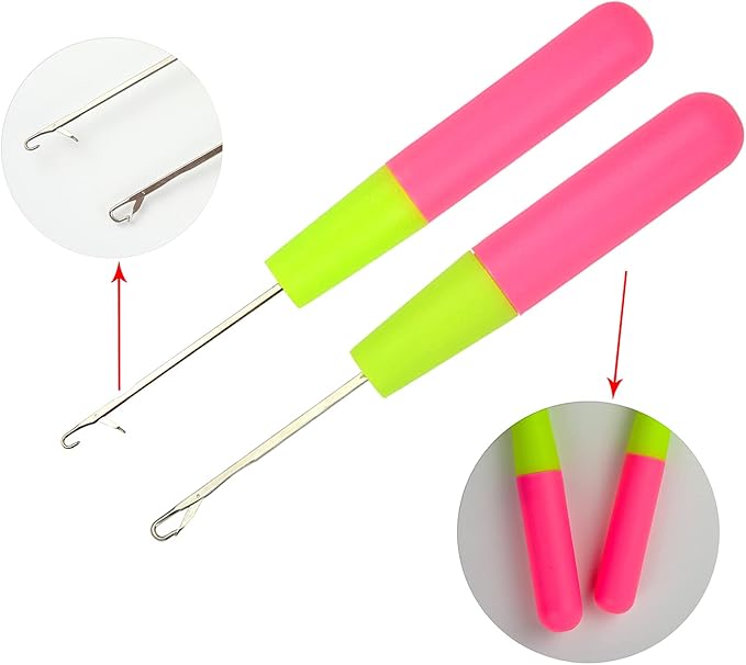 2 Pcs Hair Braiding Tools Set, Latch Hook Crochet Needles with 30 Pcs Metal Hair Braiding Decoration Rings for Hair Extensions, Braids and Dreadlocks Styling