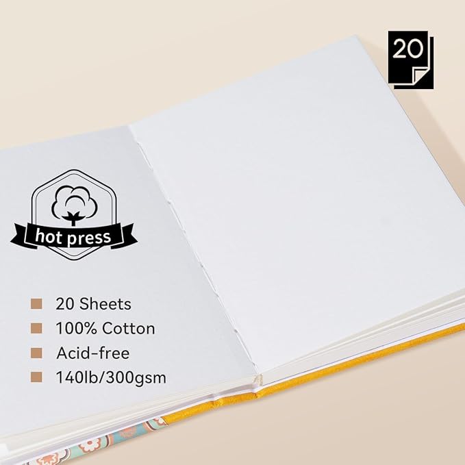 2 Pack Arrtx Watercolor Sketchbook, 5.35x3.86, 140 LB, 300 GSM, 100% Cotton Paper, Hot Press, 40 Sheets, Hardcover Watercolor Journal for Use As Travel Notebook for Artists Adults Students
